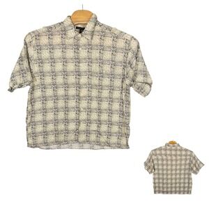 Vtg Manhattan Men's Size XL Button Up Short‎ Sleeve Viscose Rayon Tribal Shirt